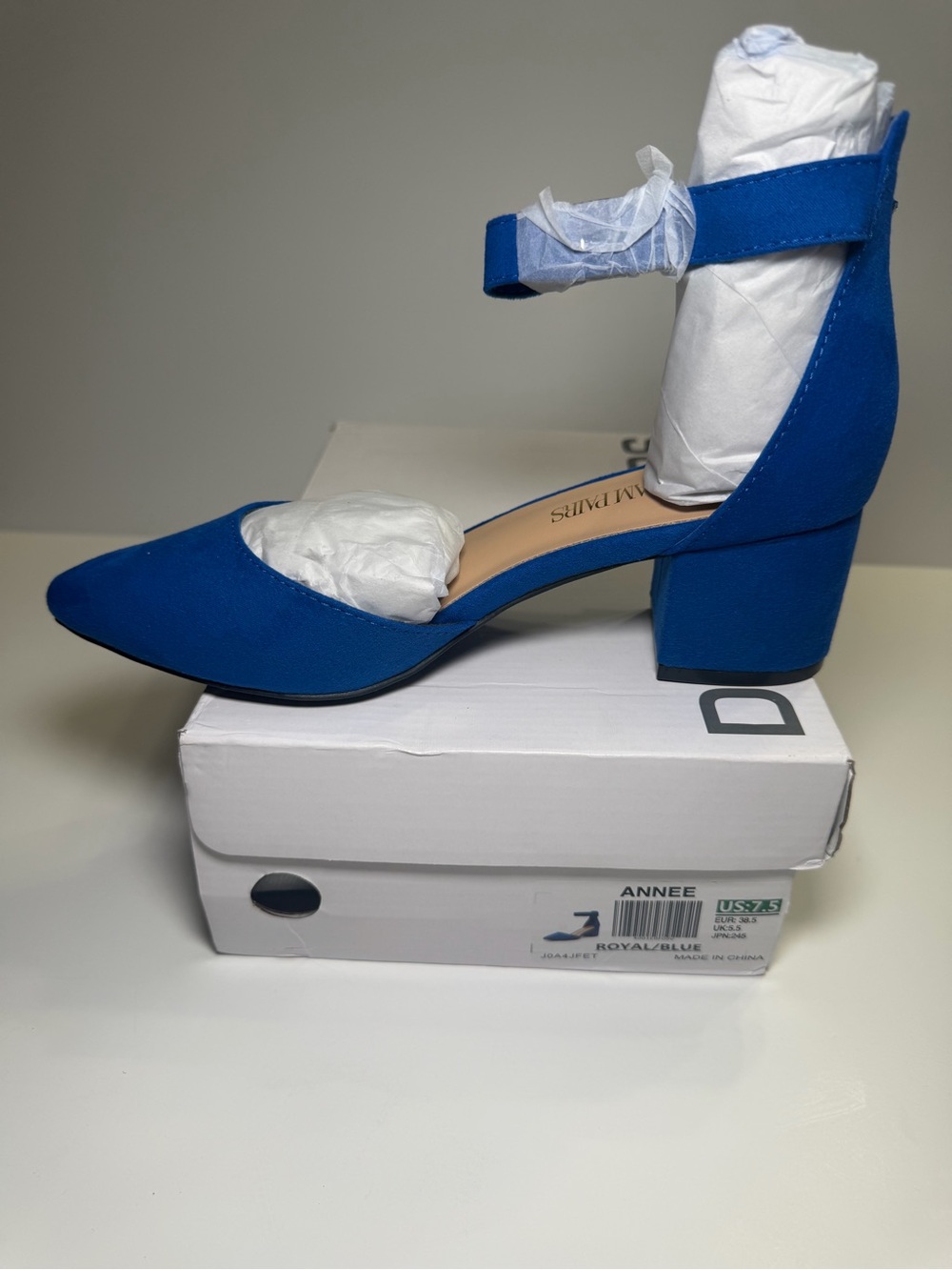 Dream Paris Women’s Royal Blue Ankle Strap Block Heel Pumps Size 7.5